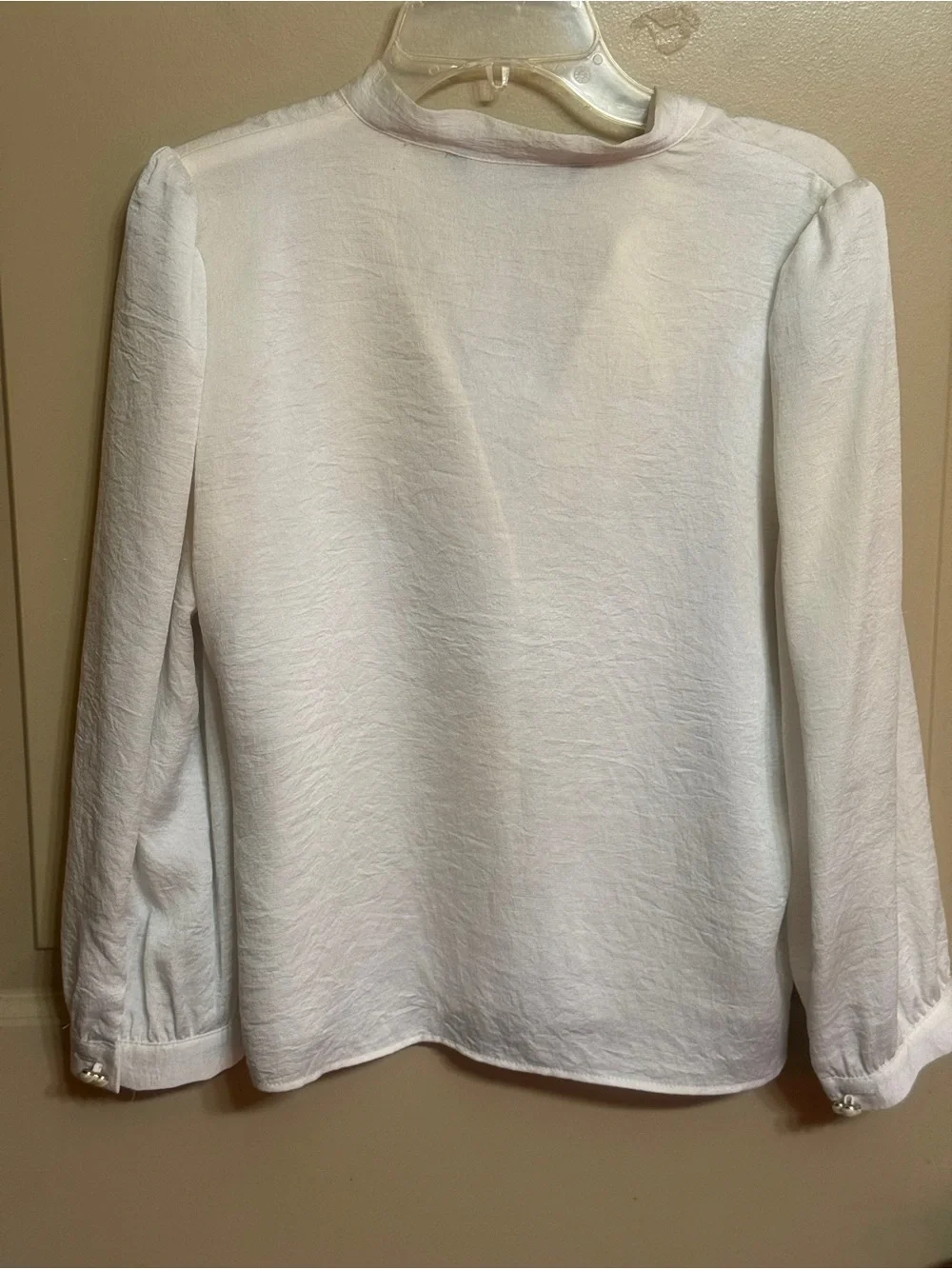 Zara Cream Tie-Neck Blouse with Pearl Buttons